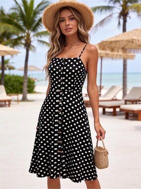 Black & White Polka Dot Button-Front Sundress